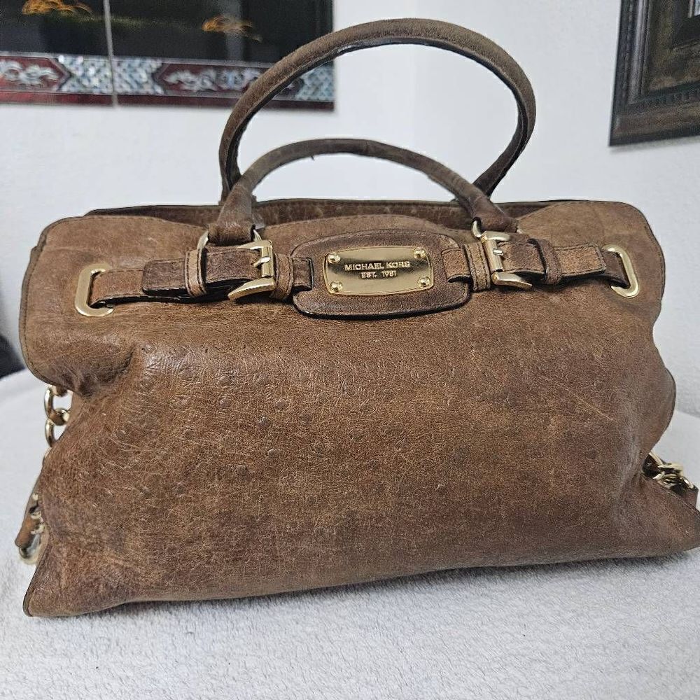 Michael kors brown leather hand bag ang crossbody bag